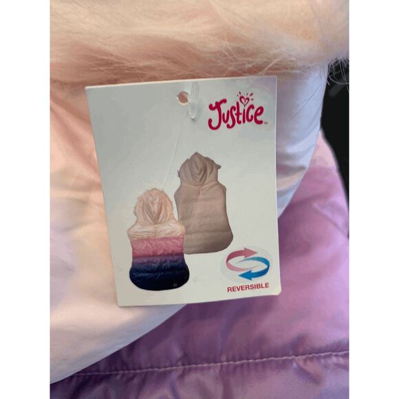 Justice Pet Dog's Faux Fur Hooded Ombre Puffer Jacket Size S NWT - Picture 4 of 5